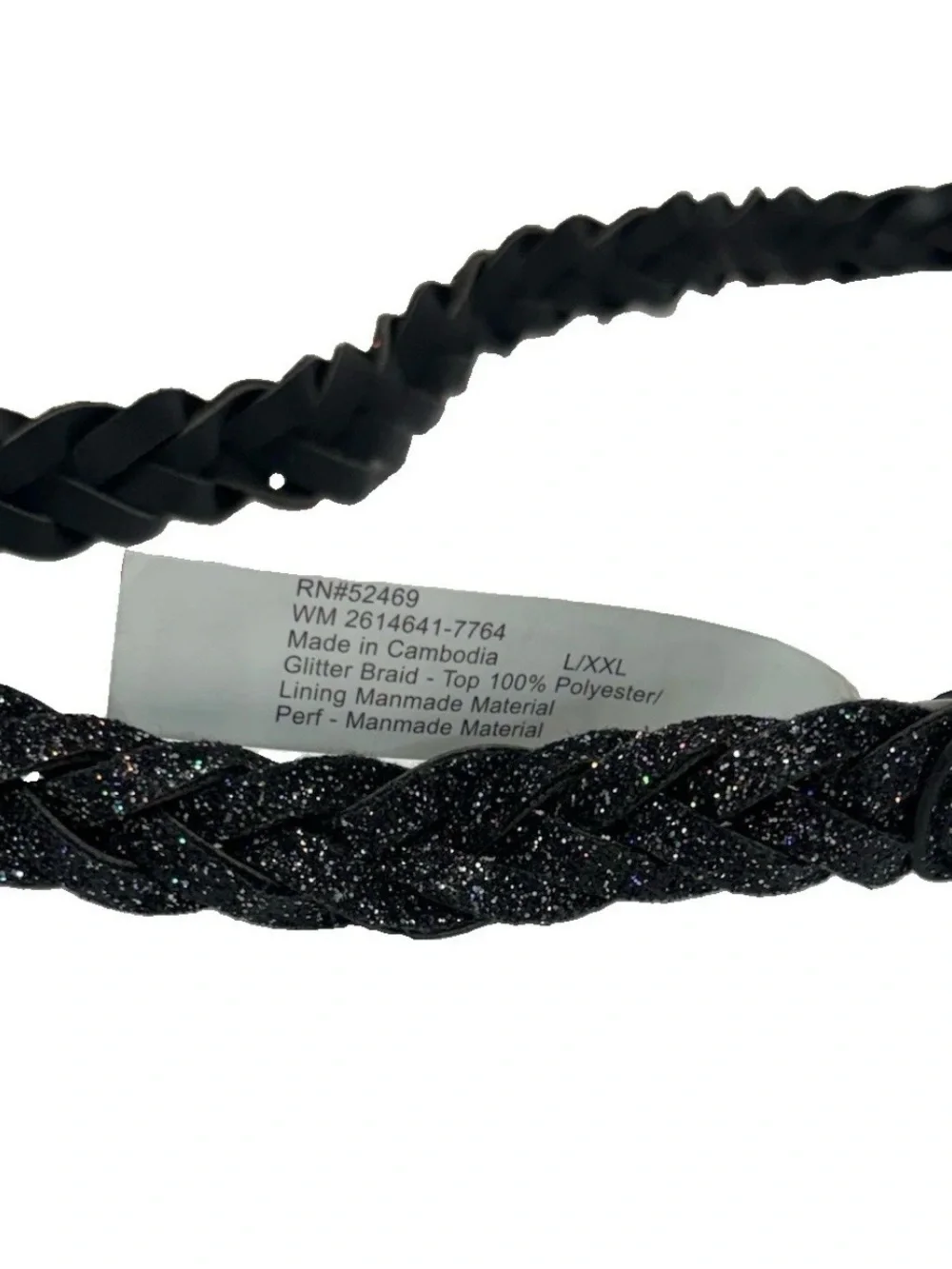 CTM Girls Metallic Braided Belt Black Sparkle Silver Buckle Size L/XXL